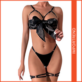 Women's Sexy Bow Tie Multi-Color Bra with Leg Ring Nightwear